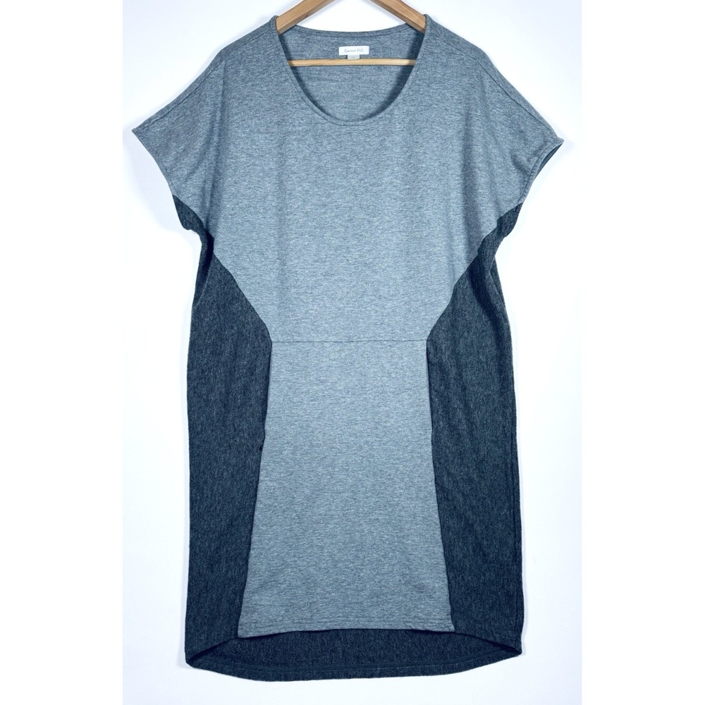 Garnet Hill Merino Wool Blend Tunic Dress Gray Colorblock Medium Kangaroo Pocket